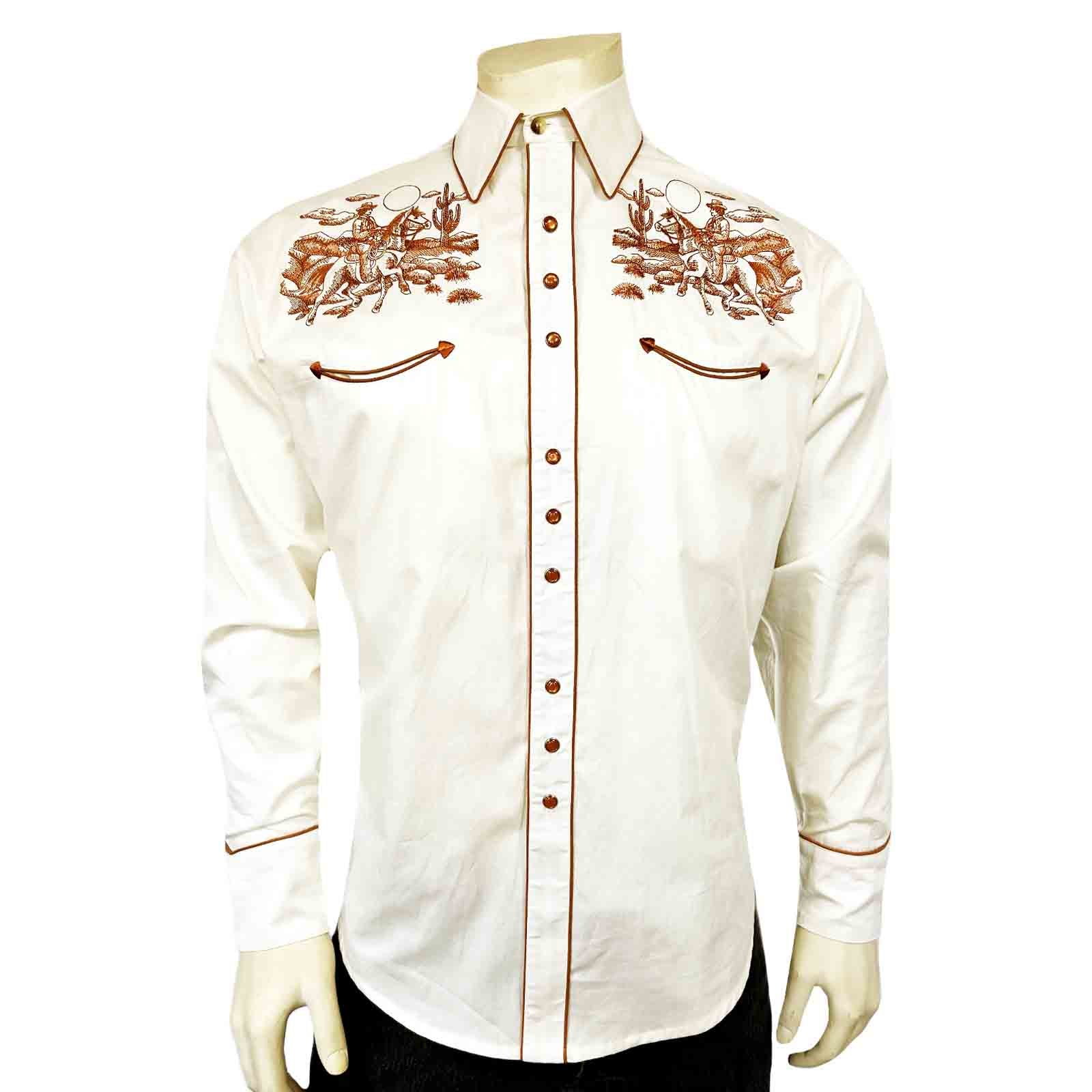 Men's Vintage Ivory Rider Embroidered Western Shirt - Rockmount