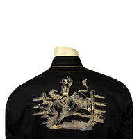 Men's Vintage Black Bull Rider Embroidered Western Shirt - Rockmount