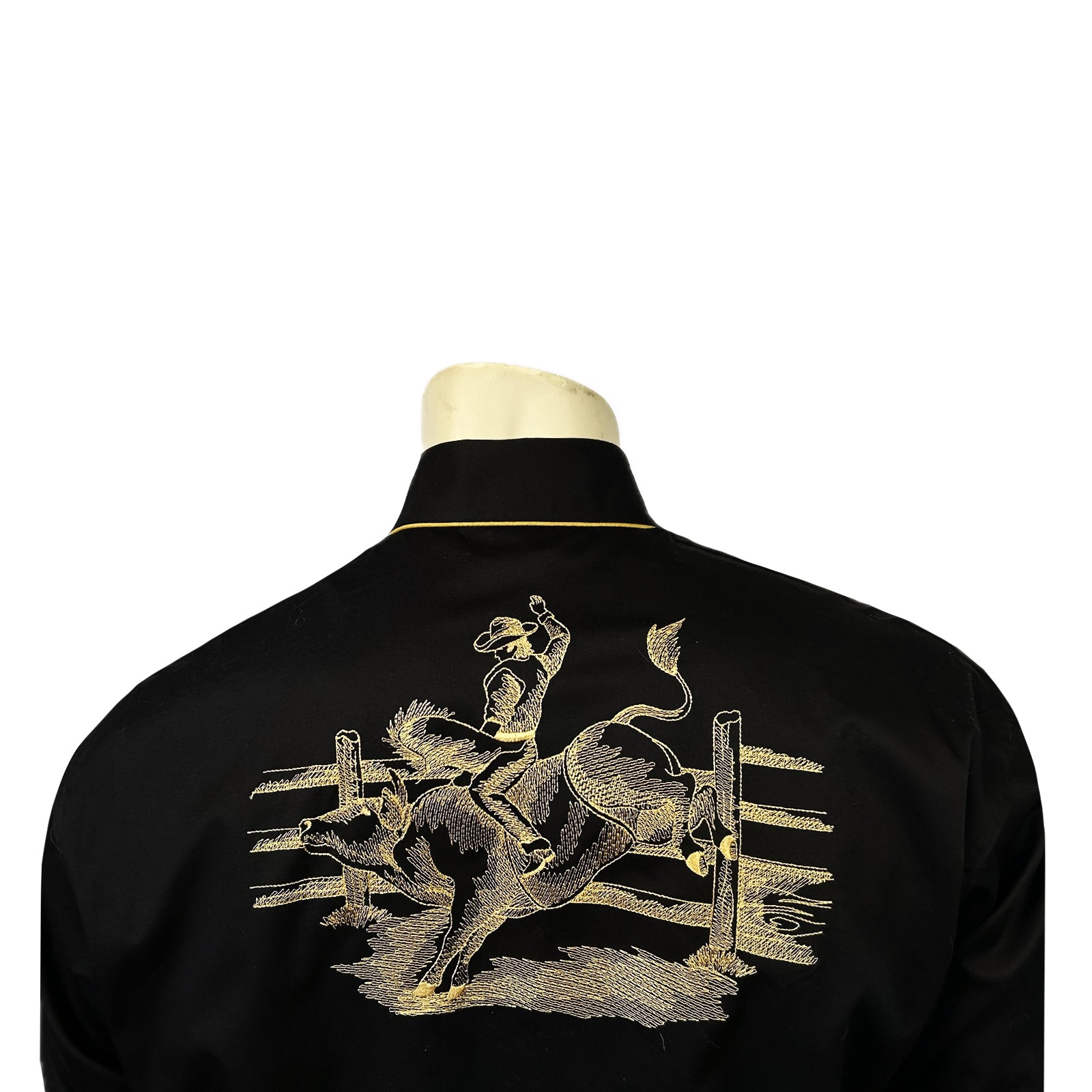 Men's Vintage Black Bull Rider Embroidered Western Shirt - Rockmount
