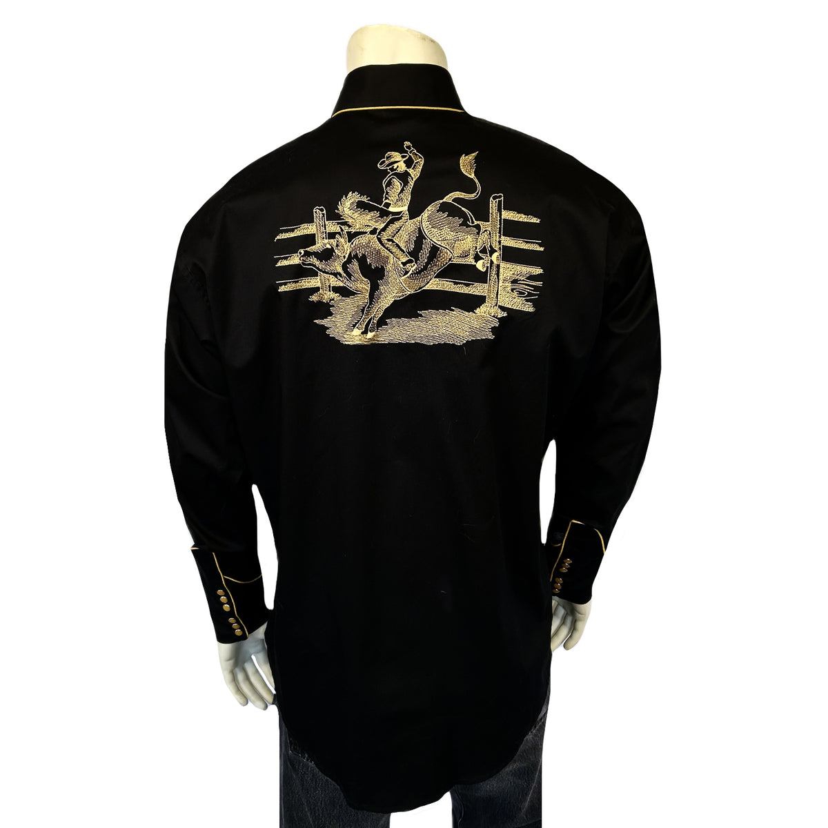 Men's Vintage Black Bull Rider Embroidered Western Shirt - Rockmount