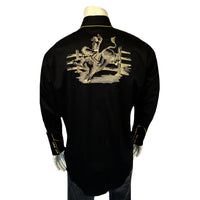 Men's Vintage Black Bull Rider Embroidered Western Shirt - Rockmount
