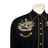 Men's Vintage Black Bull Rider Embroidered Western Shirt - Rockmount