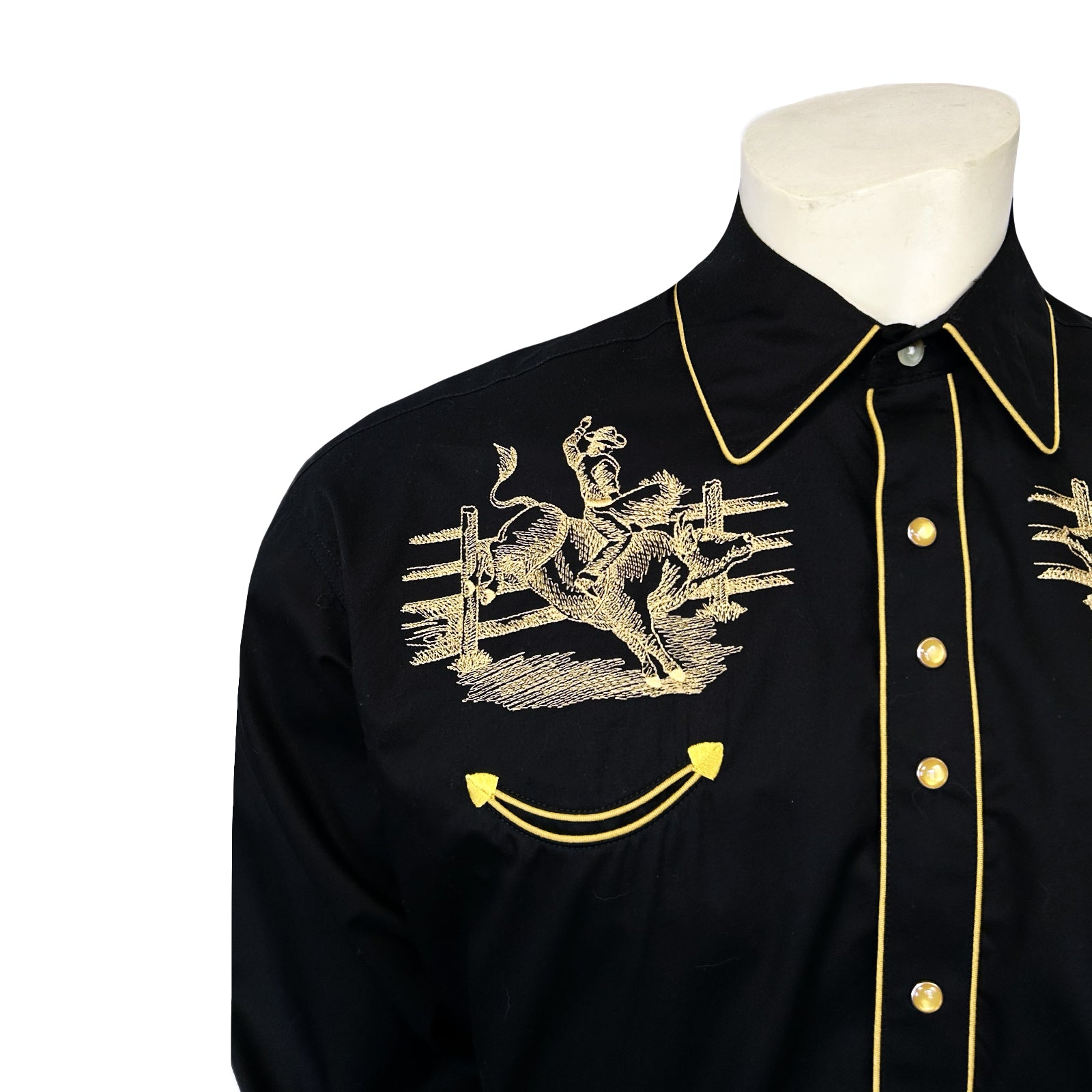 Men's Vintage Black Bull Rider Embroidered Western Shirt - Rockmount