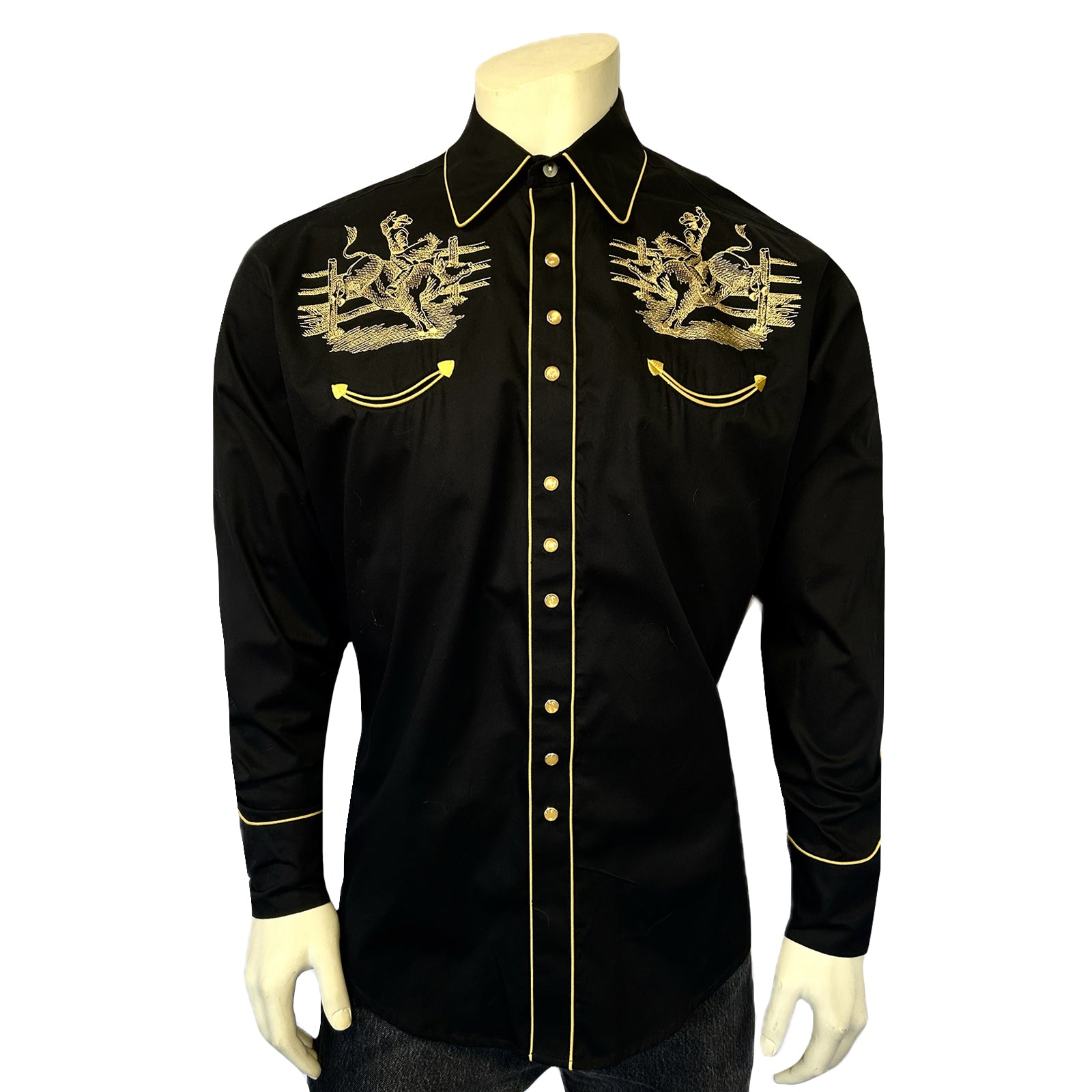 Men's Vintage Black Bull Rider Embroidered Western Shirt - Rockmount