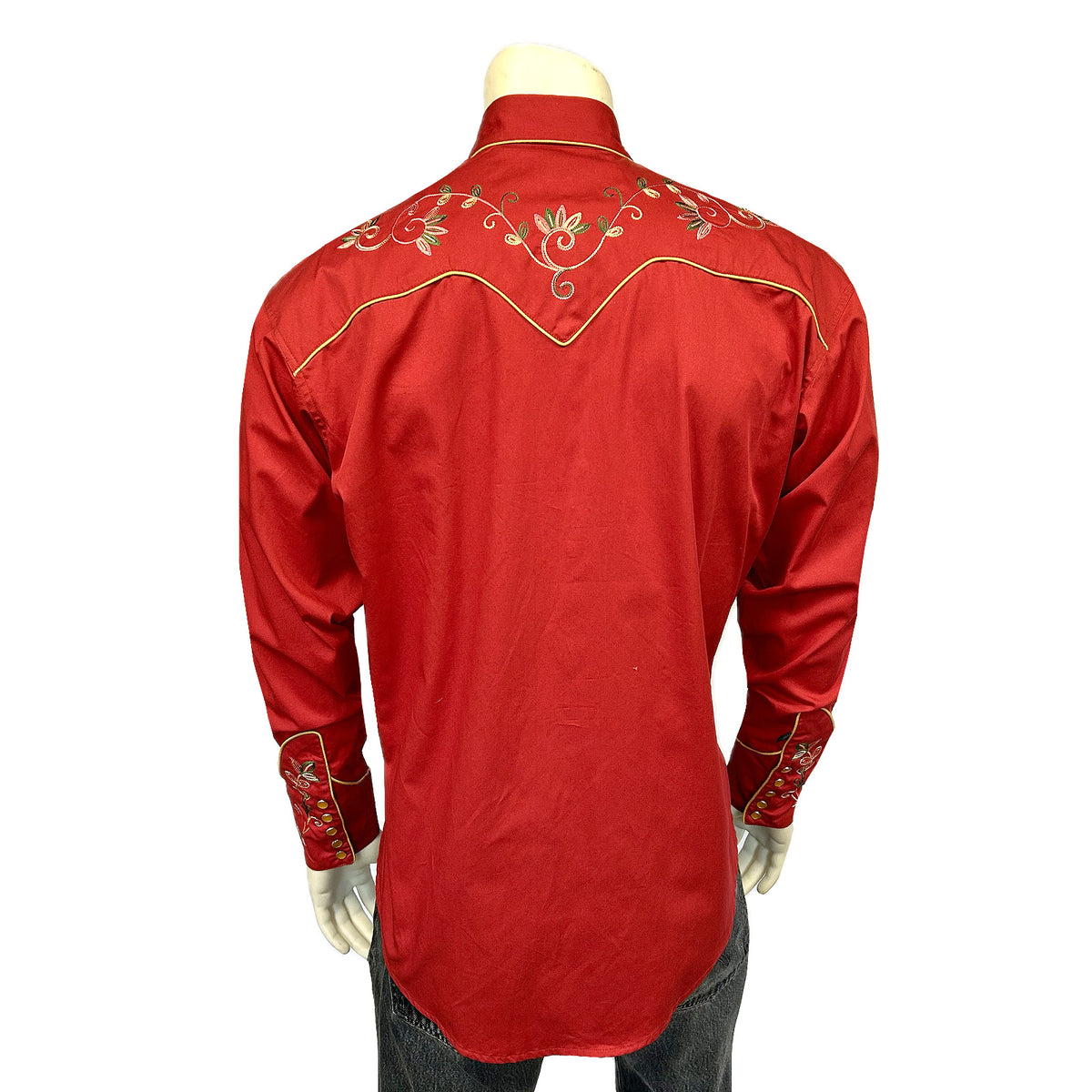 Men's Red Vintage Variegated Floral Embroidered Western Shirt - Rockmount
