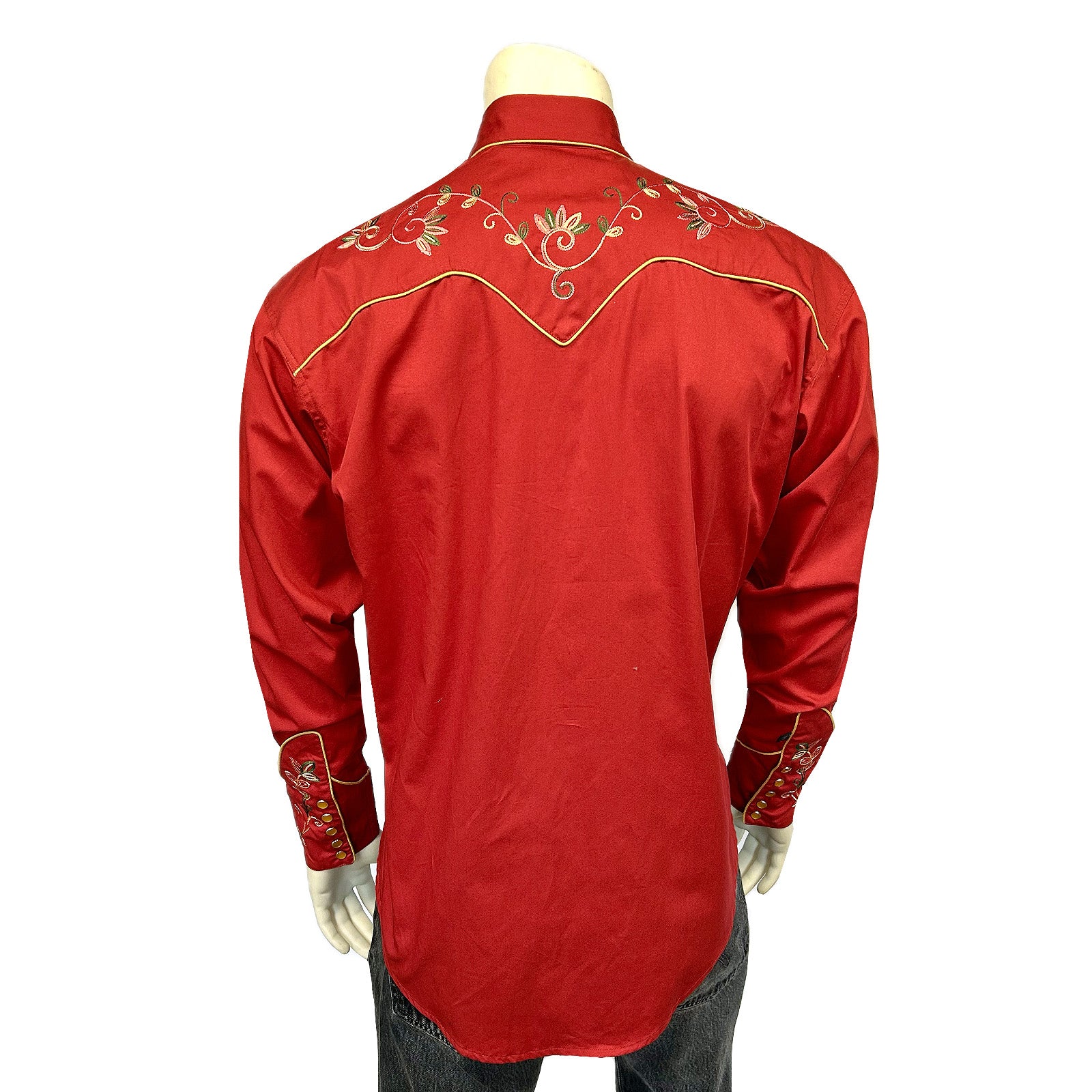 Men's Red Vintage Variegated Floral Embroidered Western Shirt - Rockmount