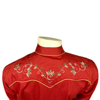 Men's Red Vintage Variegated Floral Embroidered Western Shirt - Rockmount