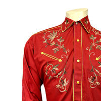 Men's Red Vintage Variegated Floral Embroidered Western Shirt - Rockmount