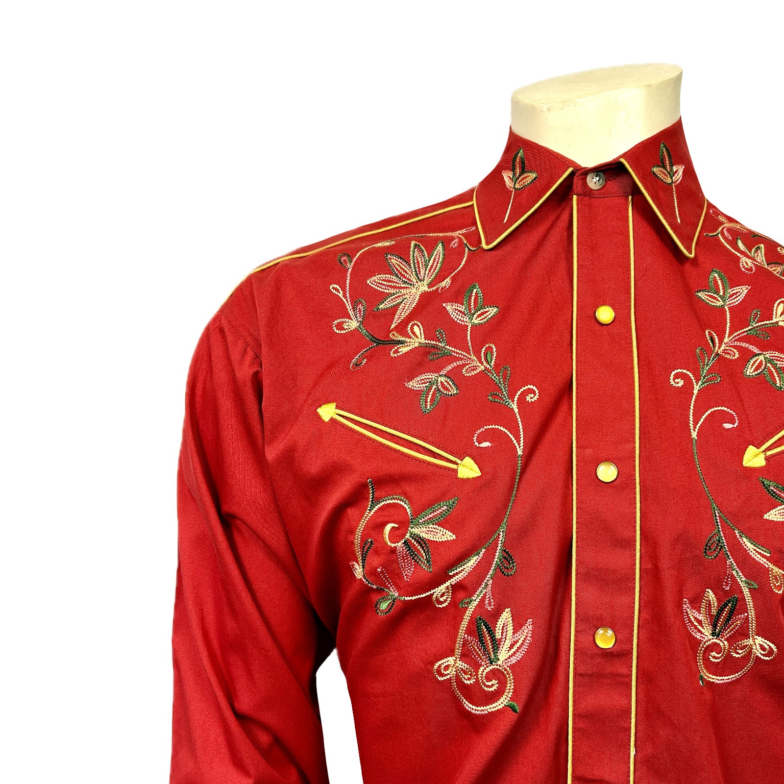Men's Red Vintage Variegated Floral Embroidered Western Shirt - Rockmount