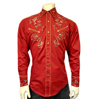 Men's Red Vintage Variegated Floral Embroidered Western Shirt - Rockmount