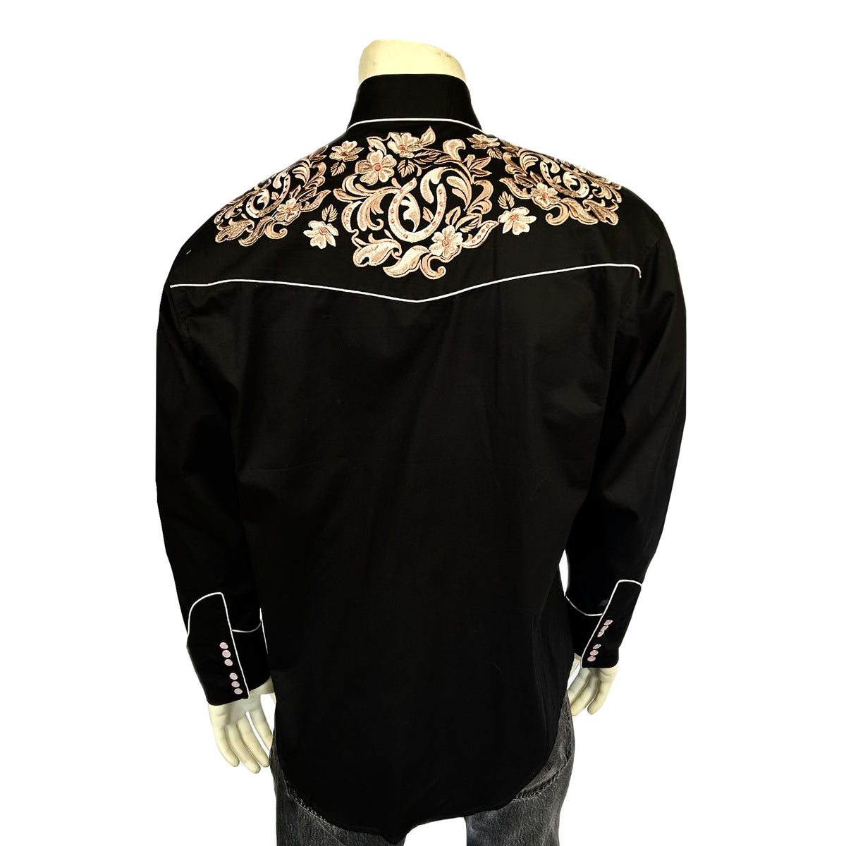 Men's Black with Brown Floral Horseshoe Embroidered Western Shirt - Rockmount