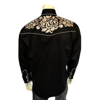 Men's Black with Brown Floral Horseshoe Embroidered Western Shirt - Rockmount