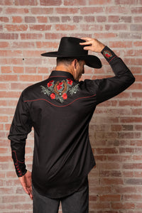 Men's Black Floral & Horseshoe Embroidered Western Shirt
