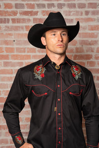 Men's Black Floral & Horseshoe Embroidered Western Shirt