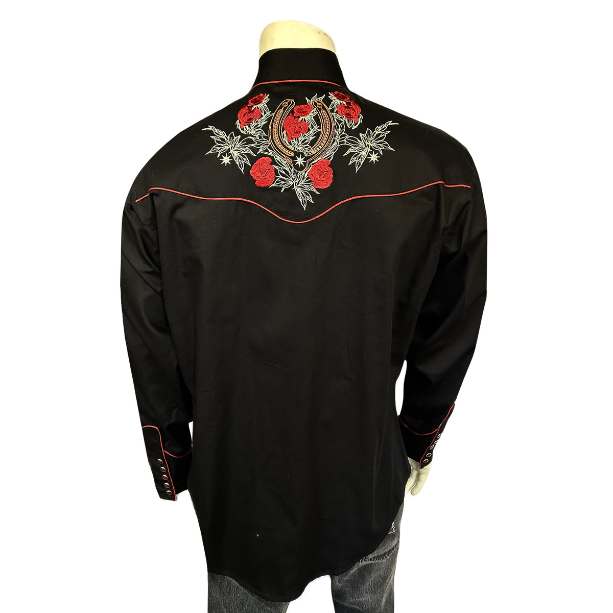 Men's Black Floral & Horseshoe Embroidered Western Shirt - Rockmount