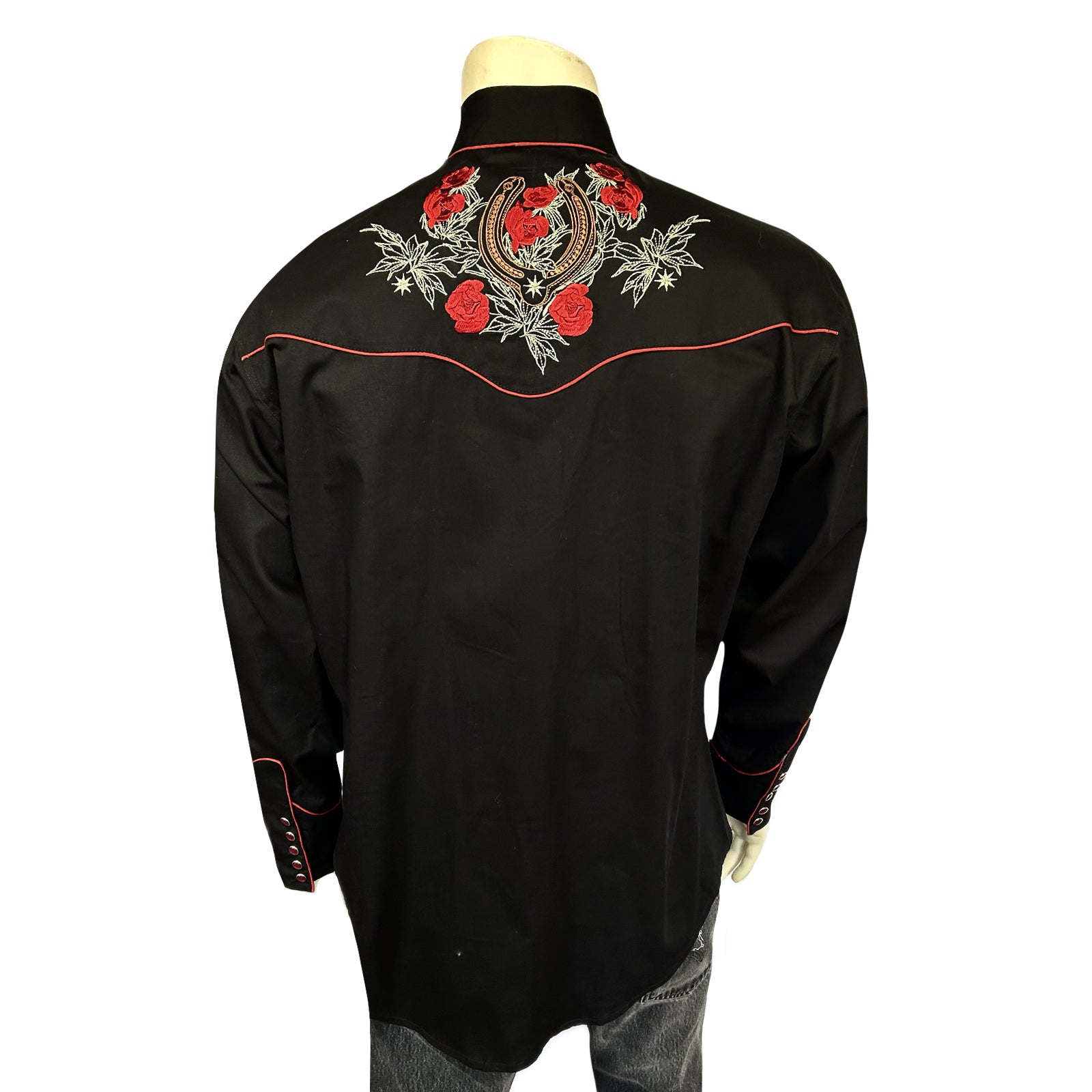 Men's Black Floral & Horseshoe Embroidered Western Shirt - Rockmount