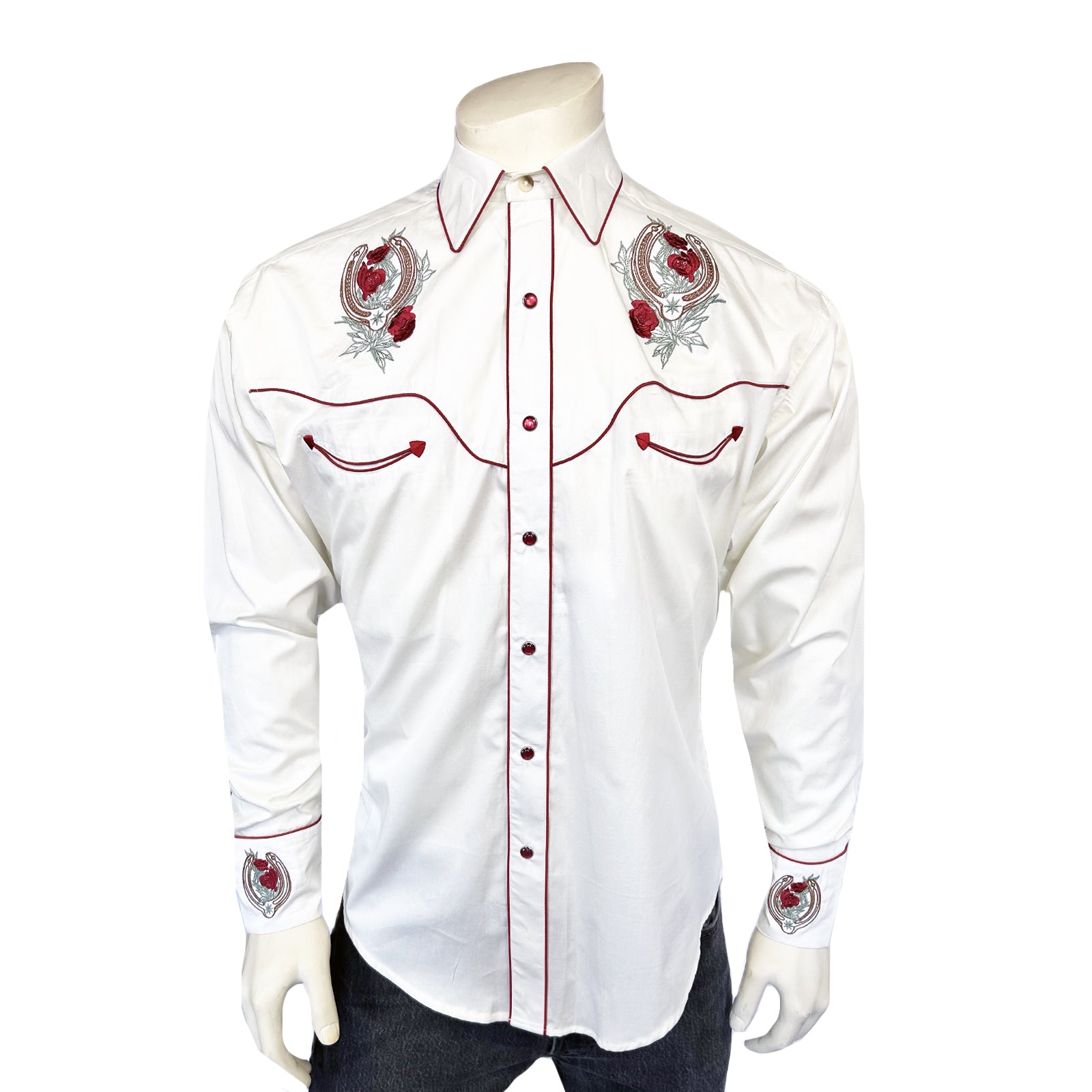 Men’s Ivory Floral & Horseshoe Embroidery Western Shirt - Rockmount