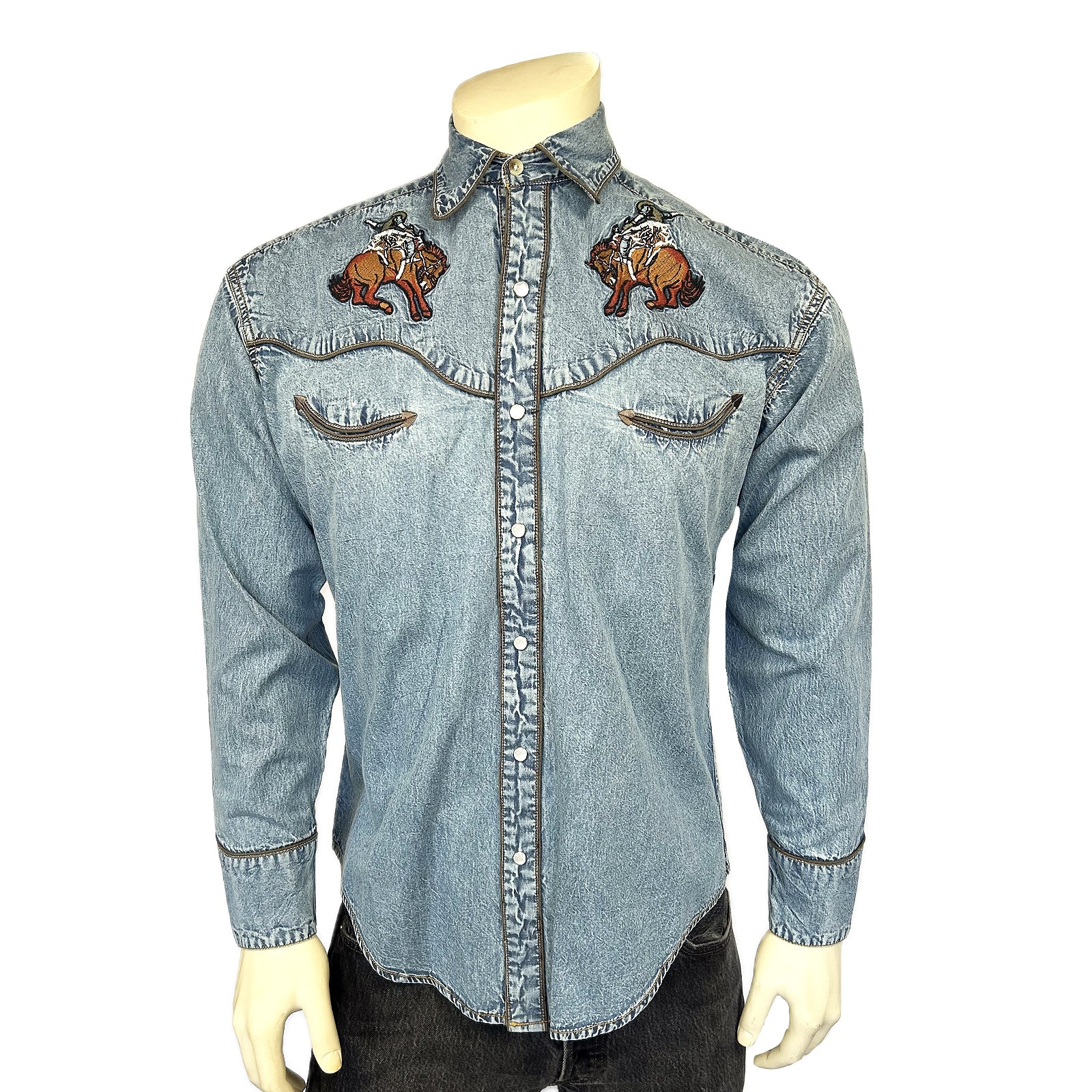 Men's Denim Iconic Bronc Embroidery Western Shirt