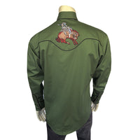 Men's Green Iconic Bronc Embroidered Western Shirt