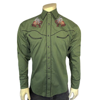 Men's Green Iconic Bronc Embroidered Western Shirt