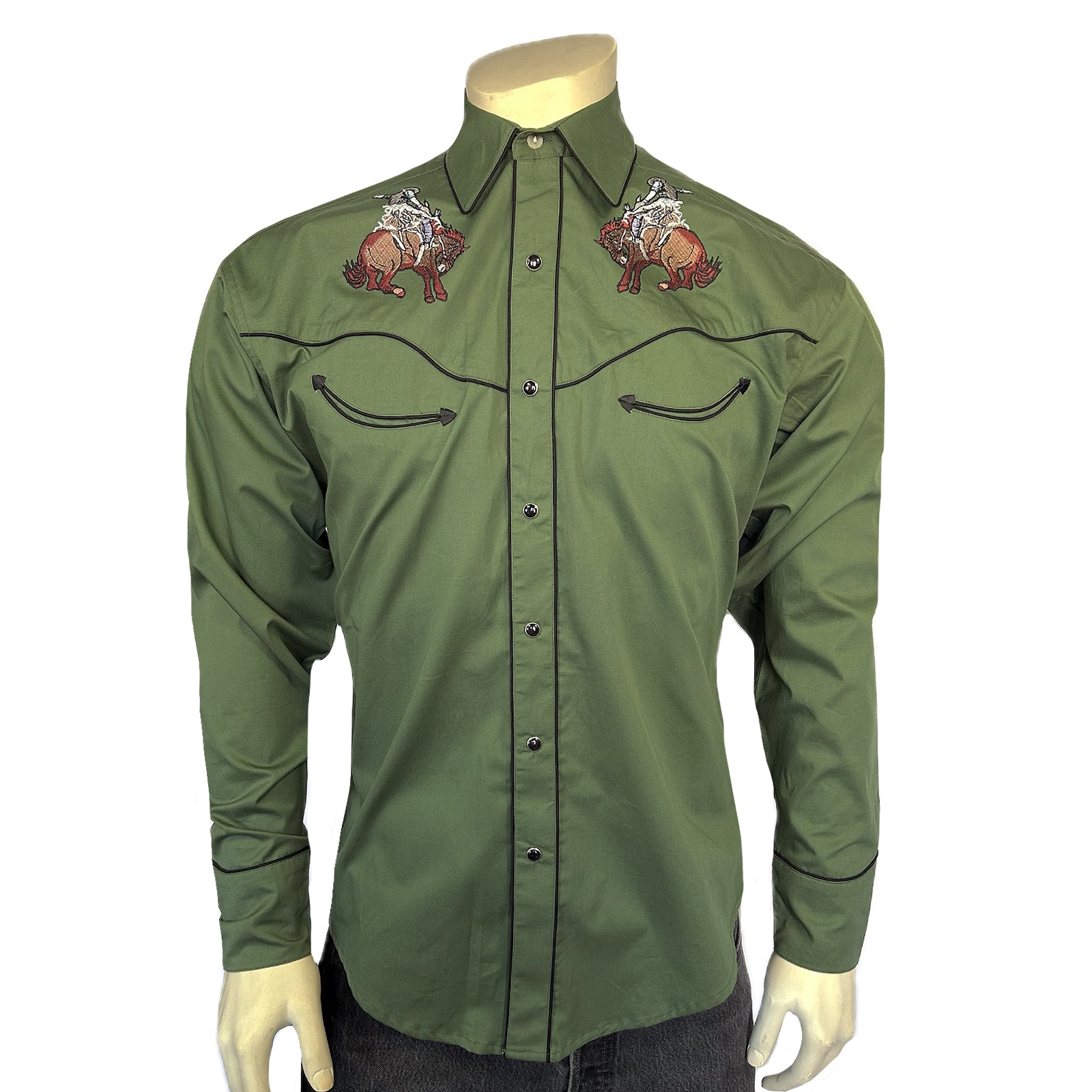 Men's Green Iconic Bronc Embroidered Western Shirt