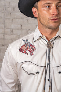 Men's Ivory Iconic Bronc Embroidery Western Shirt