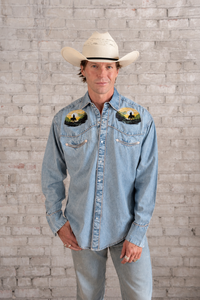 Men's Denim Cowboy Sunset Embroidery Western Shirt