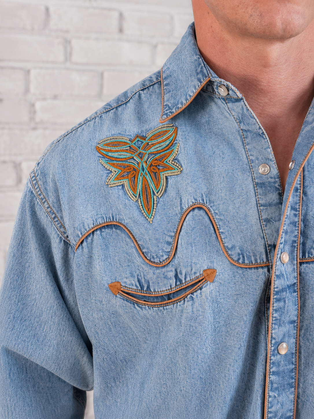 Men's Denim Boot Bug Embroidered Western Shirt