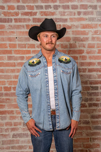 Men's Denim Cowboy Sunset Embroidery Western Shirt