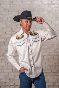 Men's Ivory Cowboy Sunset Embroidery Western Shirt