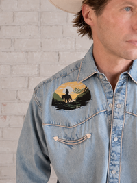 Men's Denim Cowboy Sunset Embroidery Western Shirt