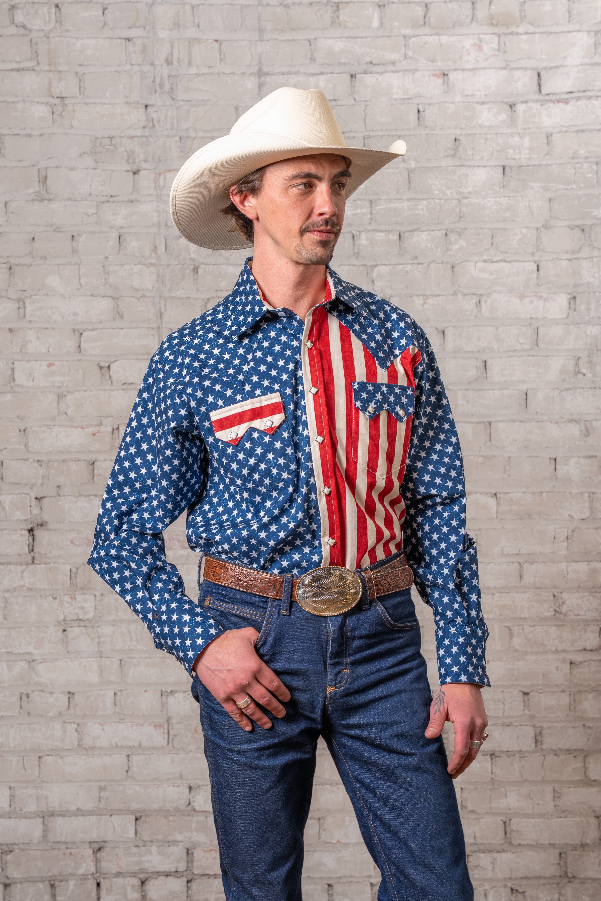 Men's American Flag 2-Tone Western Shirt - Made in USA!