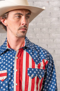 Men's American Flag 2-Tone Western Shirt - Made in USA!