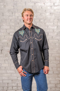 Men's Black Boot Bug Embroidered Western Shirt