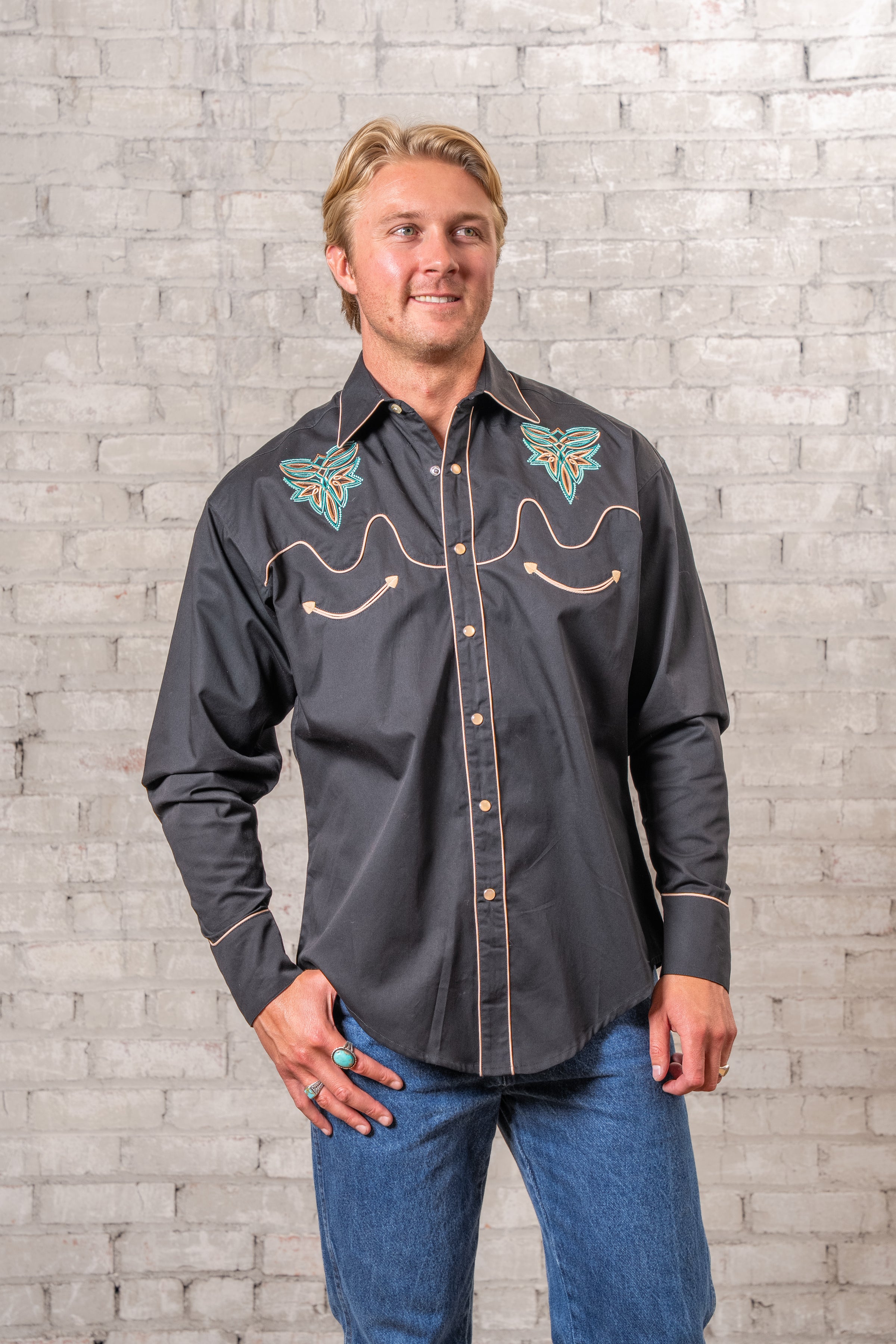 Men's Black Boot Bug Embroidered Western Shirt