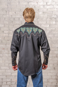 Men's Black Boot Bug Embroidered Western Shirt