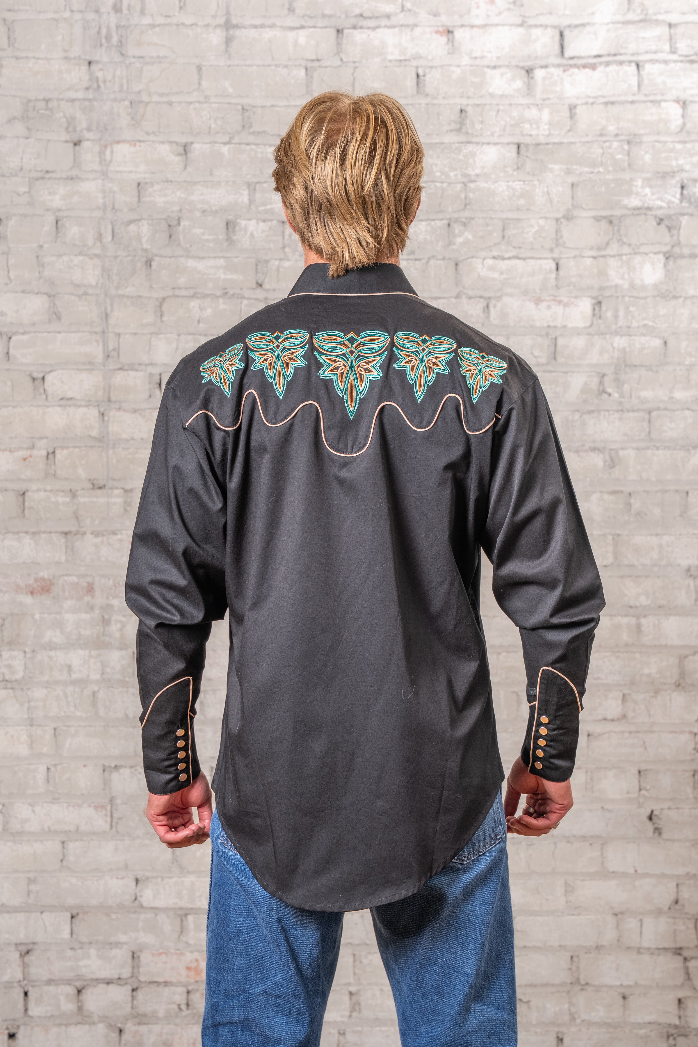 Men's Black Boot Bug Embroidered Western Shirt