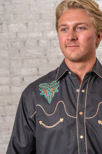 Men's Black Boot Bug Embroidered Western Shirt