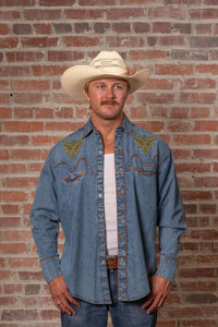 Men's Denim Boot Bug Embroidered Western Shirt