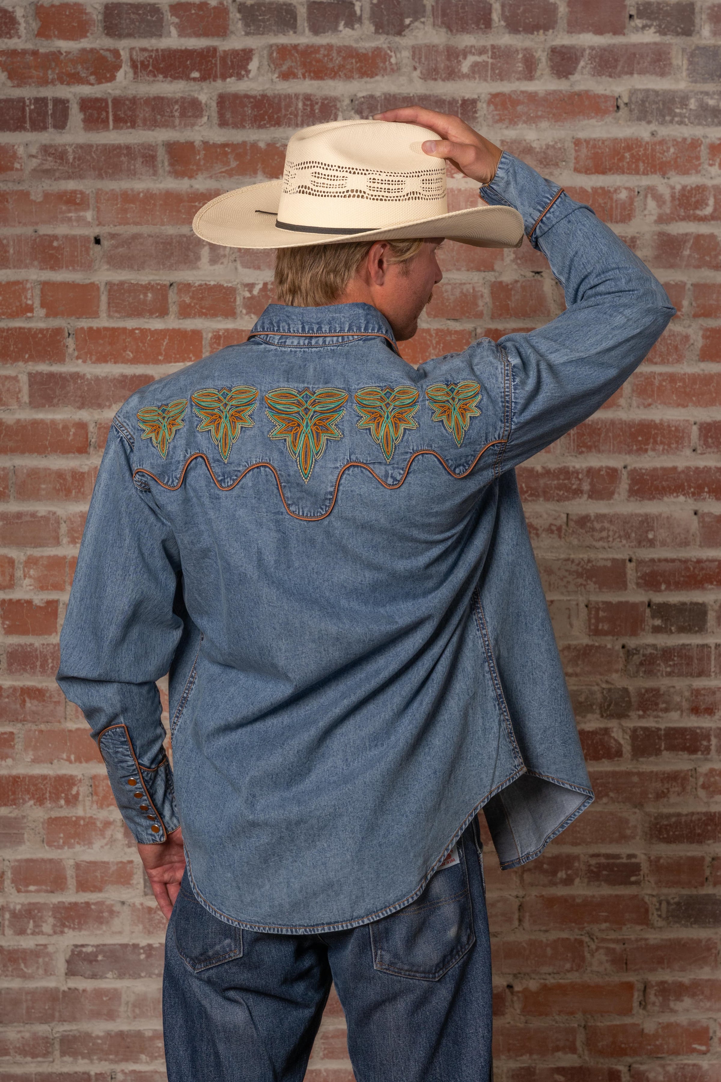 Men's Denim Boot Bug Embroidered Western Shirt