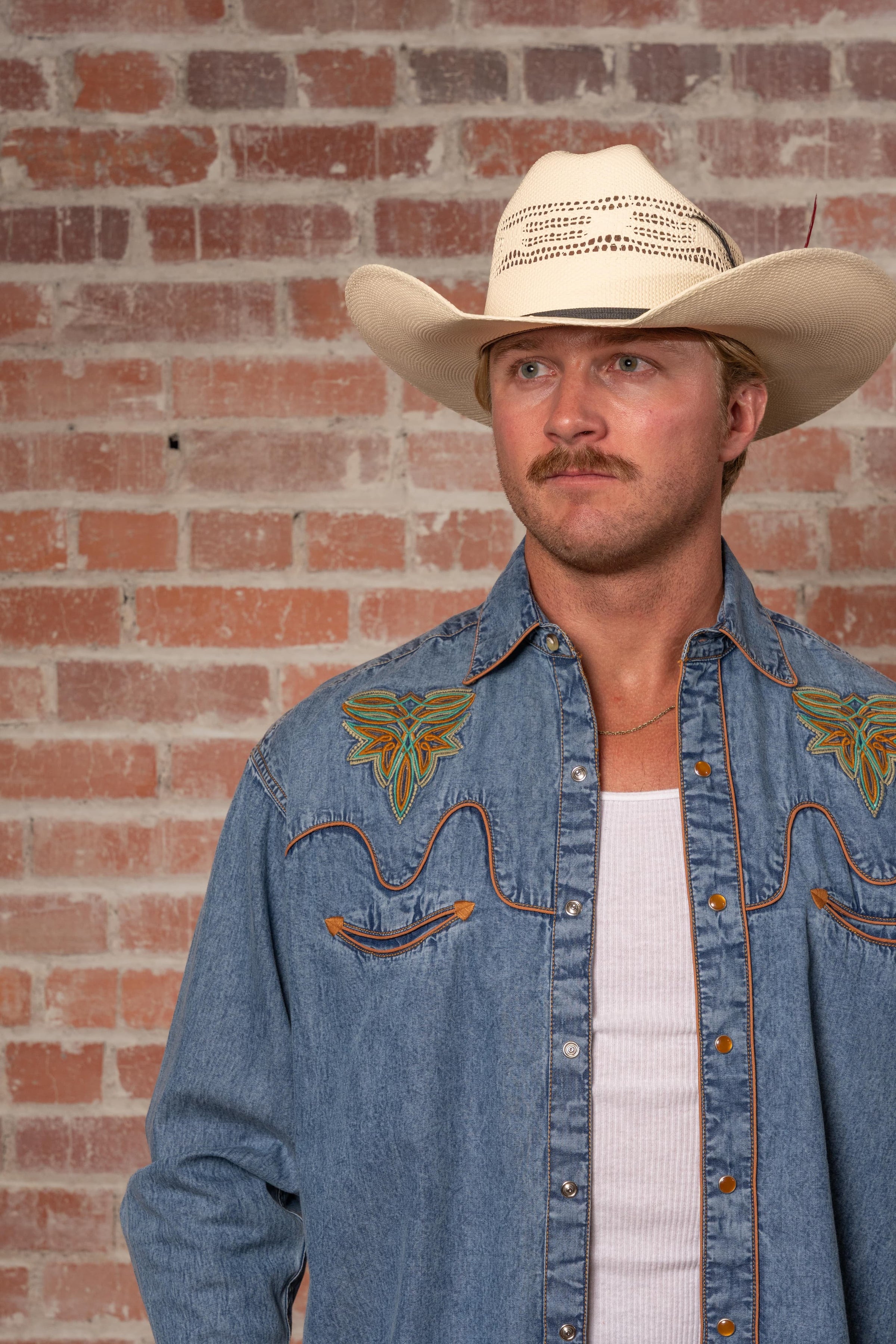 Men's Denim Boot Bug Embroidered Western Shirt