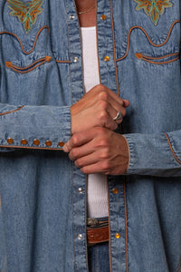 Men's Denim Boot Bug Embroidered Western Shirt