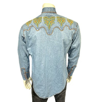 Men's Denim Boot Design Embroidered Western Shirt - Rockmount