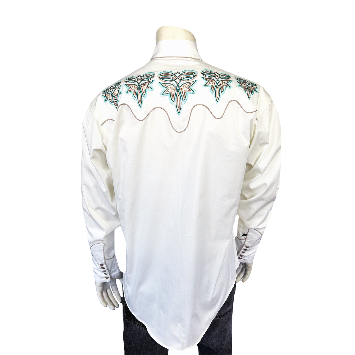 Men's Ivory Boot Bug Embroidered Western Shirt