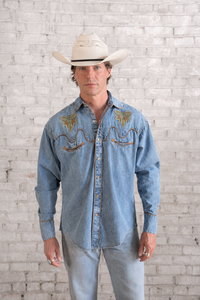 Men's Denim Boot Bug Embroidered Western Shirt