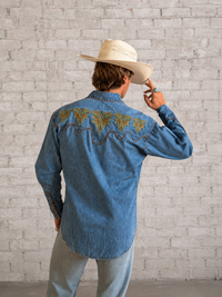 Men's Denim Boot Bug Embroidered Western Shirt