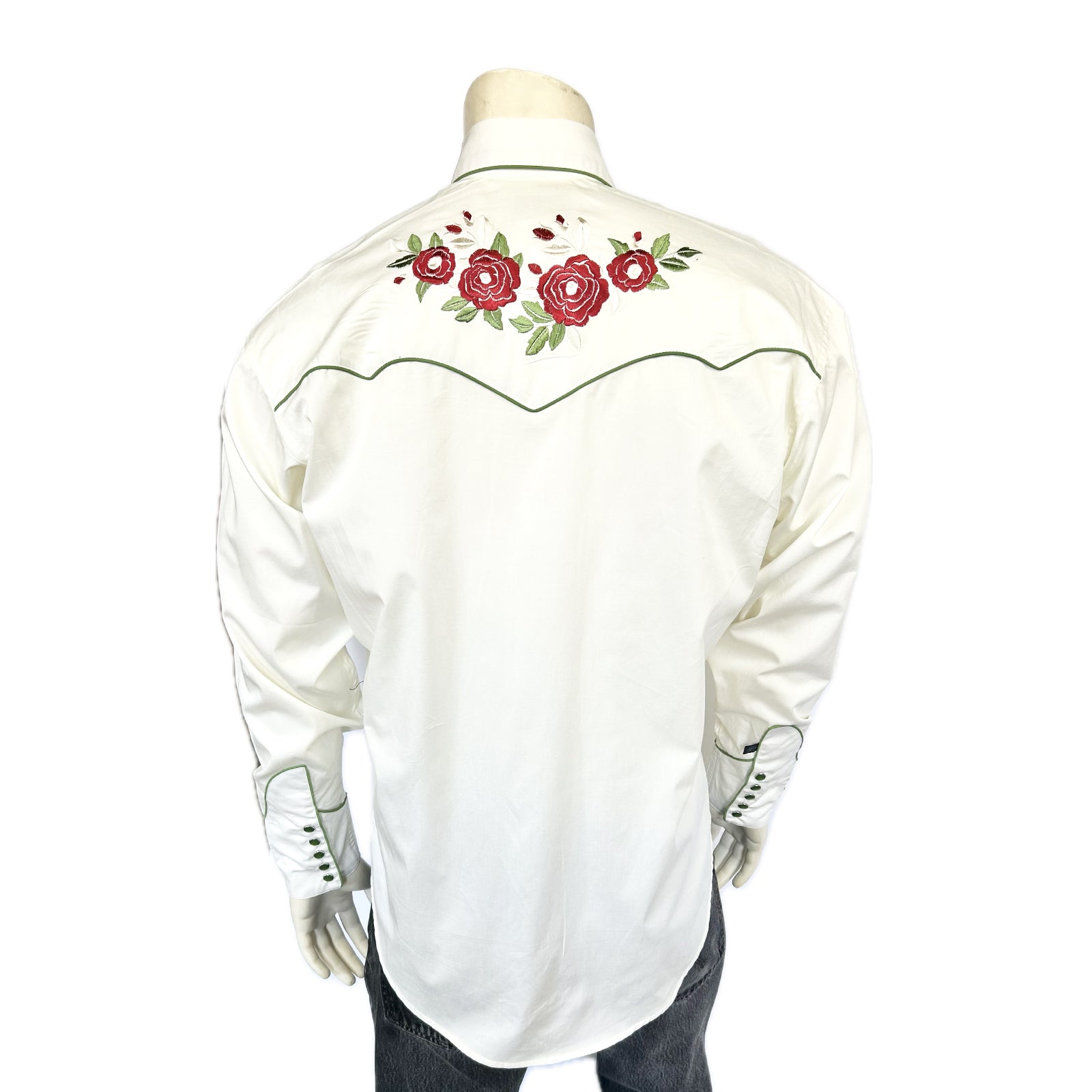 Men's Ivory & Burgundy Floral Embroidered Western Shirt - Rockmount