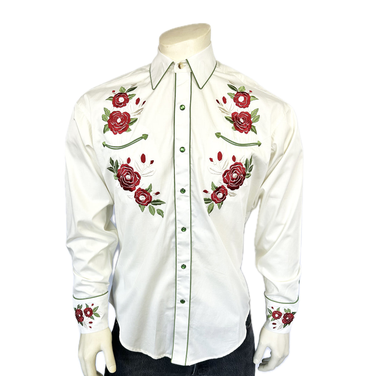 Men's Ivory & Burgundy Floral Embroidered Western Shirt - Rockmount