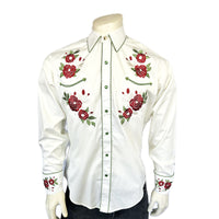Men's Ivory & Burgundy Floral Embroidered Western Shirt - Rockmount