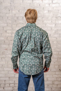Men’s Green Horseshoe Print Western Shirt